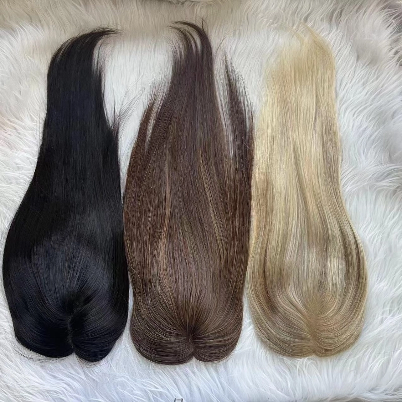 Very popular Mono topper with open weft #B10 color Brazilian human hair YR0029